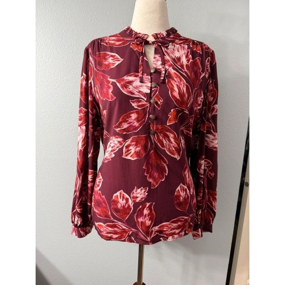 Christopher & Banks Large Burgundy Floral Blouse NWT